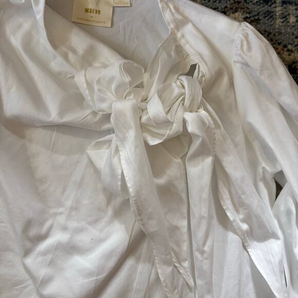Anthropologie Maeve Poplin Double Tie White Long Sleeve Blouse - Picture 7 of 8